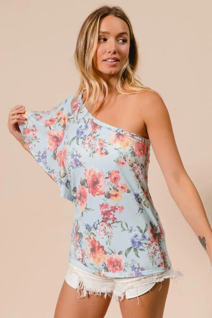 BiBi Floral Printed Jersey Knit Ruffle Sleeve Top - Bitsy Gypsy Boutique