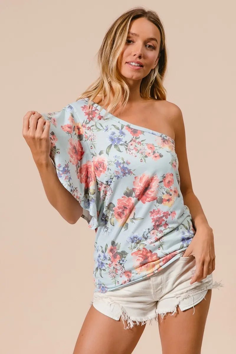 BiBi Floral Printed Jersey Knit Ruffle Sleeve Top - Bitsy Gypsy Boutique