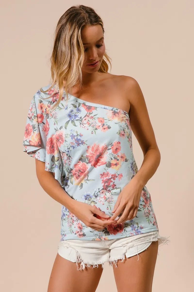 BiBi Floral Printed Jersey Knit Ruffle Sleeve Top - Bitsy Gypsy Boutique