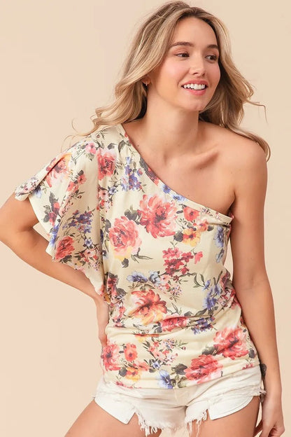 BiBi Floral Printed Jersey Knit Ruffle Sleeve Top - Bitsy Gypsy Boutique
