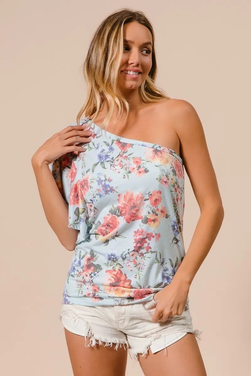 BiBi Floral Printed Jersey Knit Ruffle Sleeve Top - Bitsy Gypsy Boutique