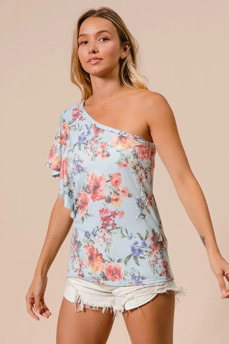 BiBi Floral Printed Jersey Knit Ruffle Sleeve Top - Bitsy Gypsy Boutique