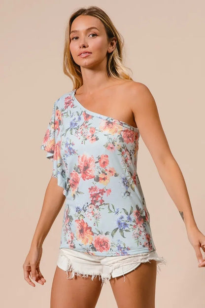 BiBi Floral Printed Jersey Knit Ruffle Sleeve Top - Bitsy Gypsy Boutique