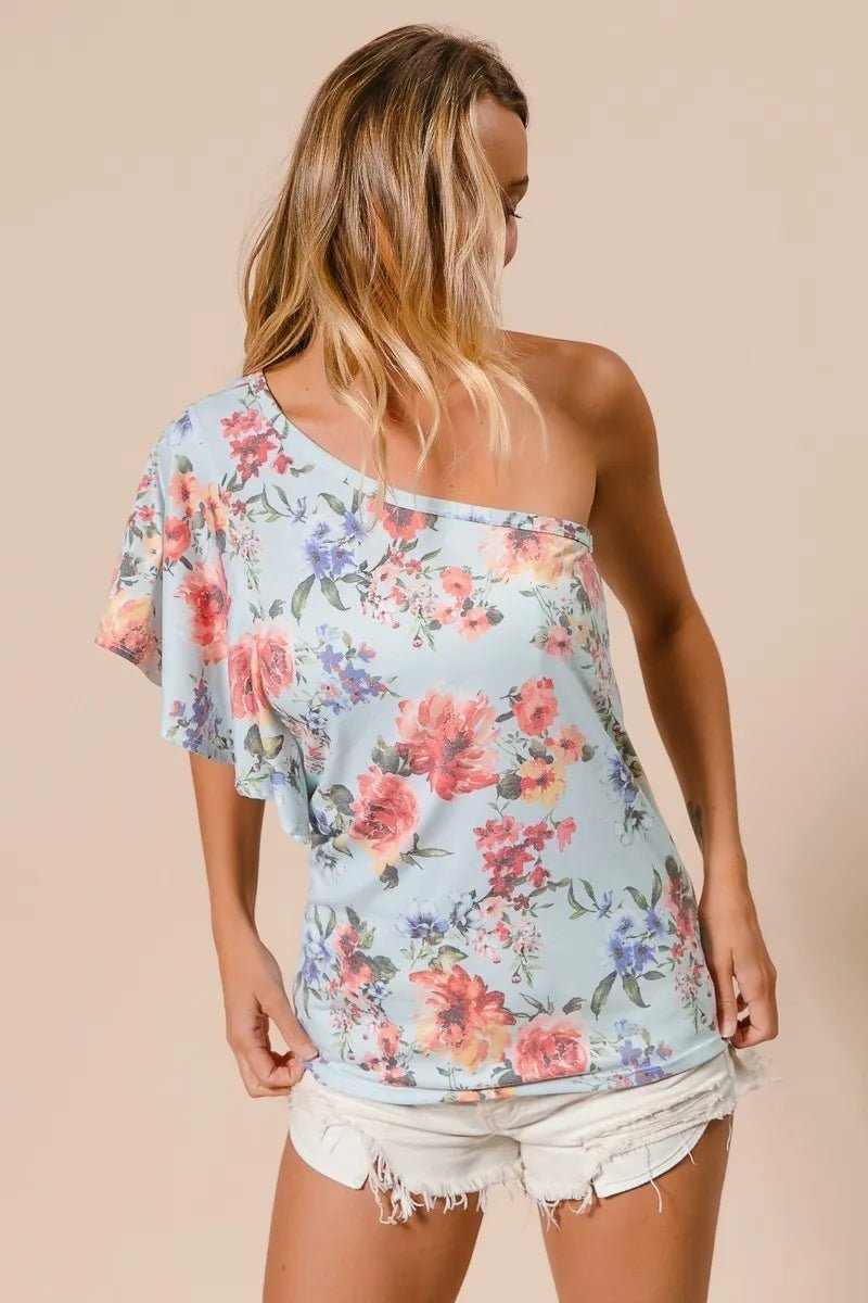 BiBi Floral Printed Jersey Knit Ruffle Sleeve Top - Bitsy Gypsy Boutique