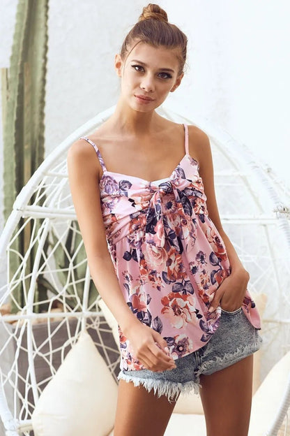 BiBi Floral Printed Jersey Knit with Tie Ribbon Front - Bitsy Gypsy Boutique