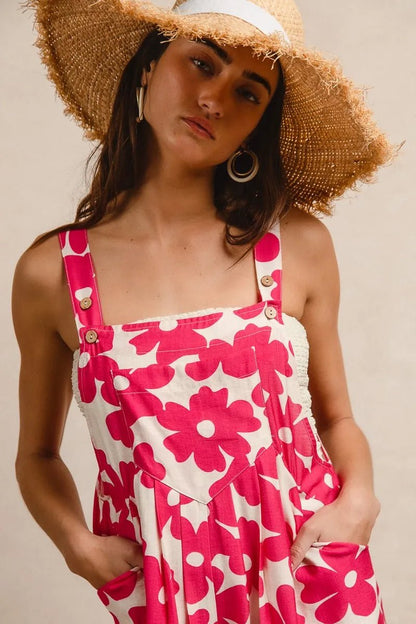 BiBi Floral Prints Tuck Detail Short Overall With Pockets - Bitsy Gypsy Boutique
