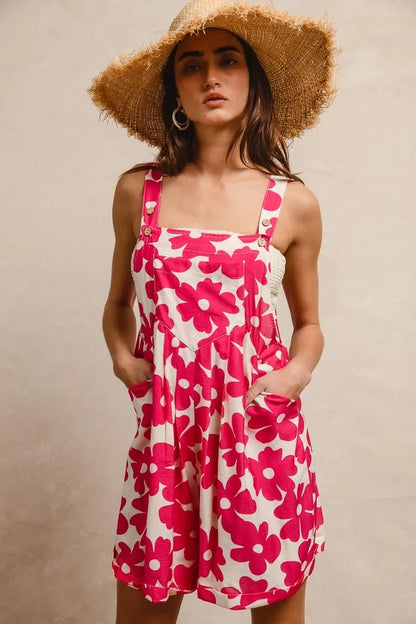 BiBi Floral Prints Tuck Detail Short Overall With Pockets - Bitsy Gypsy Boutique