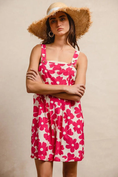 BiBi Floral Prints Tuck Detail Short Overall With Pockets - Bitsy Gypsy Boutique