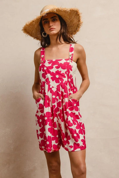 BiBi Floral Prints Tuck Detail Short Overall With Pockets - Bitsy Gypsy Boutique