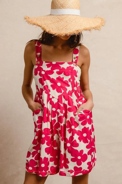 BiBi Floral Prints Tuck Detail Short Overall With Pockets - Bitsy Gypsy Boutique