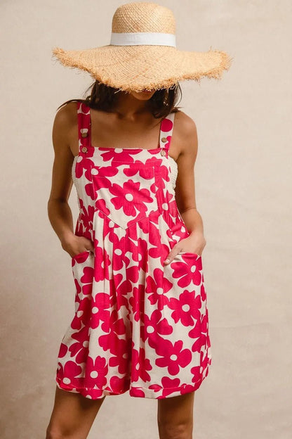 BiBi Floral Prints Tuck Detail Short Overall With Pockets - Bitsy Gypsy Boutique