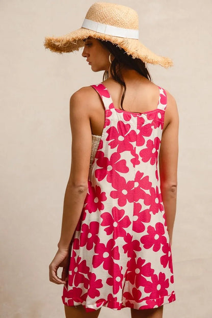 BiBi Floral Prints Tuck Detail Short Overall With Pockets - Bitsy Gypsy Boutique