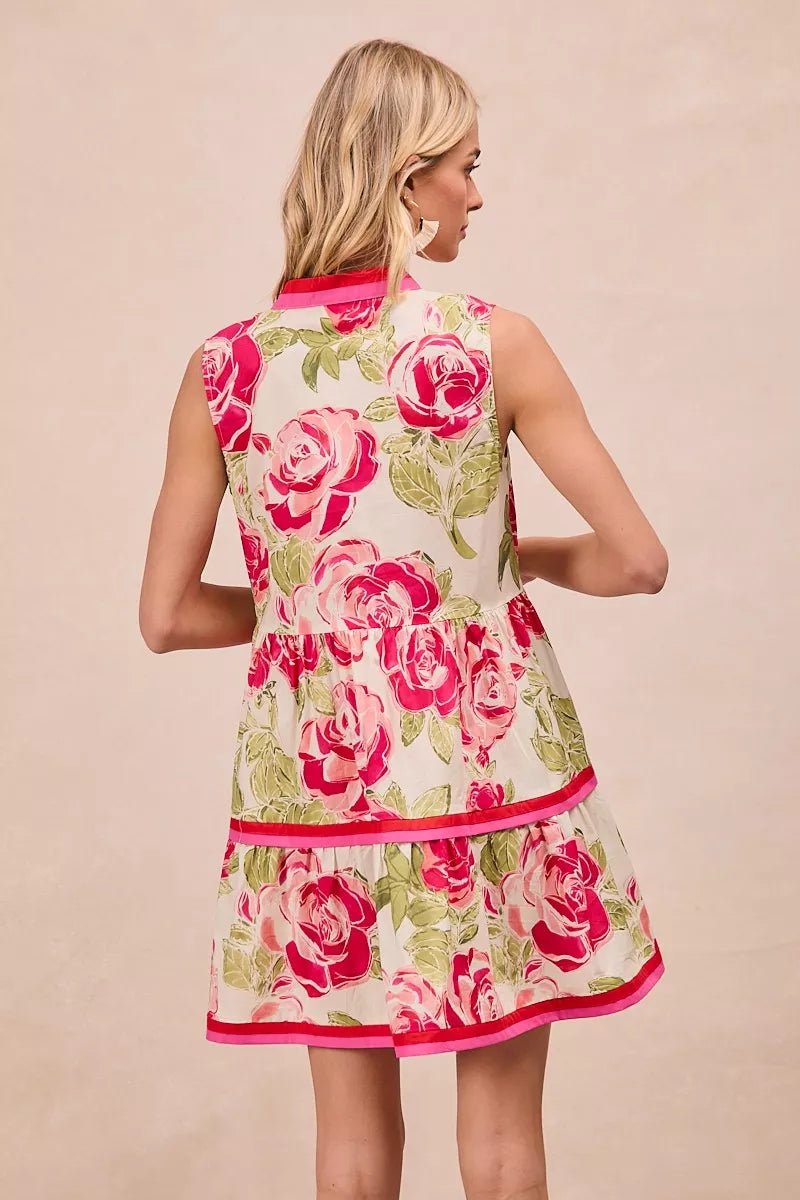 BiBi Floral Woven Contrast Edge Tiered Ruffle Mini Dress - Bitsy Gypsy Boutique