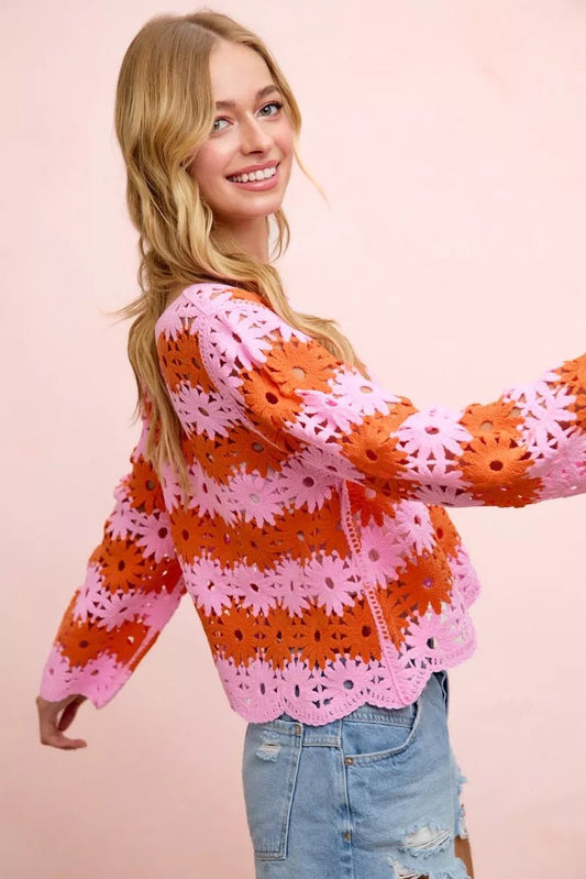 BiBi Flower Crochet Knit Top - Bitsy Gypsy Boutique