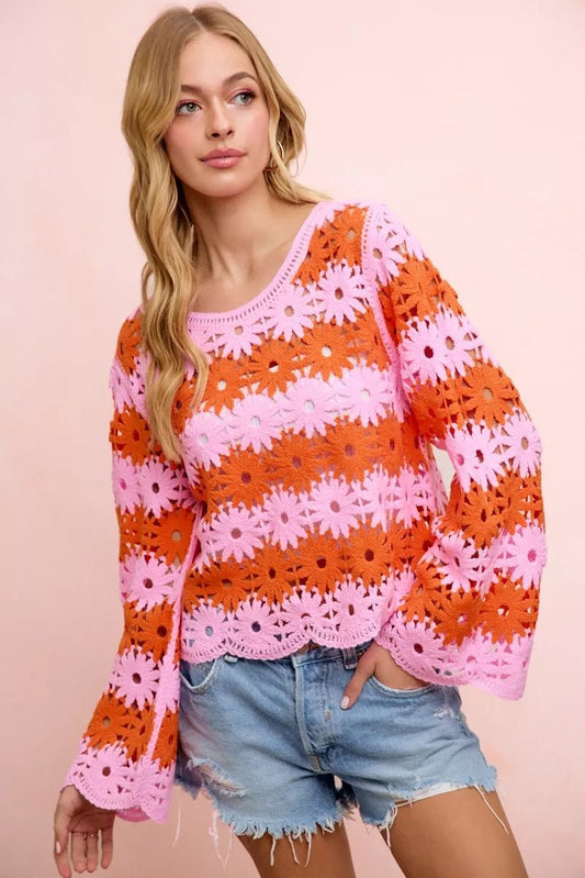 BiBi Flower Crochet Knit Top - Bitsy Gypsy Boutique