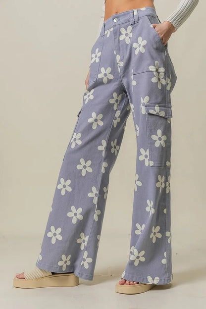 BiBi Flower Printed Side Pocket Wide Pants - Bitsy Gypsy Boutique