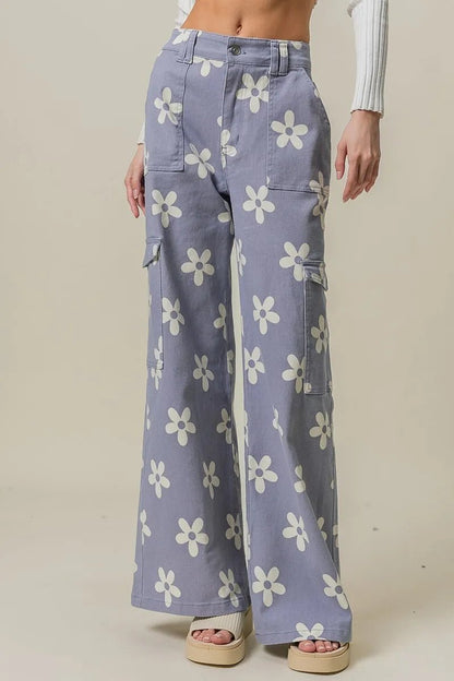 BiBi Flower Printed Side Pocket Wide Pants - Bitsy Gypsy Boutique