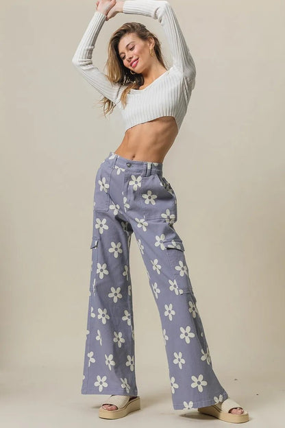 BiBi Flower Printed Side Pocket Wide Pants - Bitsy Gypsy Boutique