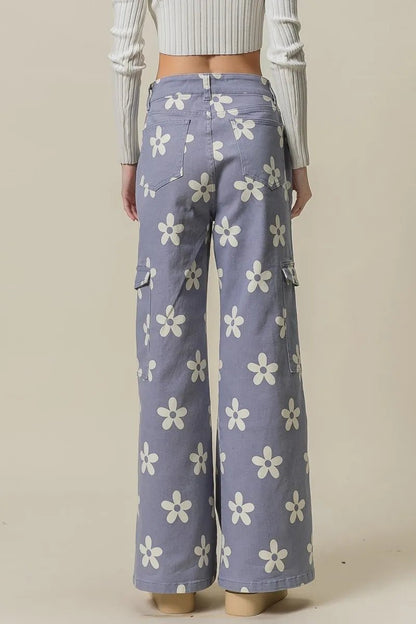 BiBi Flower Printed Side Pocket Wide Pants - Bitsy Gypsy Boutique
