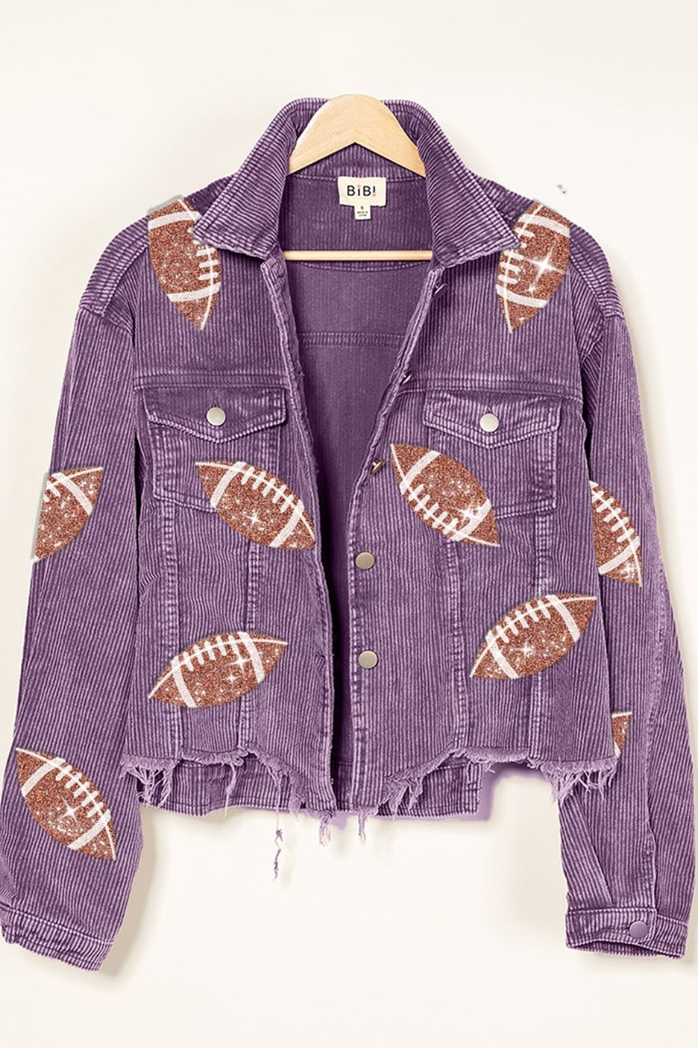 BiBi Football Sequin Embroidery Washed Corduroy Jacket - Bitsy Gypsy Boutique