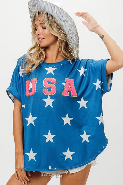 BiBi Fourth Of July Star Knit T-Shirt - Bitsy Gypsy Boutique