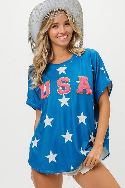 BiBi Fourth Of July Star Knit T-Shirt - Bitsy Gypsy Boutique