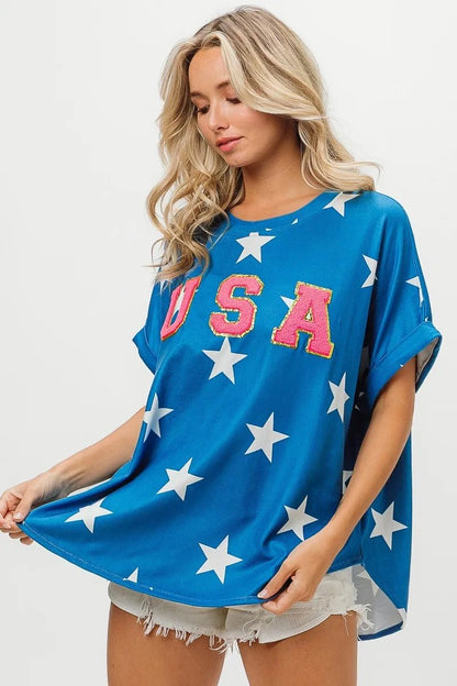 BiBi Fourth Of July Star Knit T-Shirt - Bitsy Gypsy Boutique
