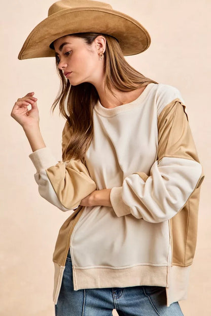 BiBi French Terry Color Block Top With Open Seam Detail - Bitsy Gypsy Boutique