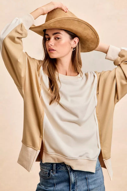 BiBi French Terry Color Block Top With Open Seam Detail - Bitsy Gypsy Boutique