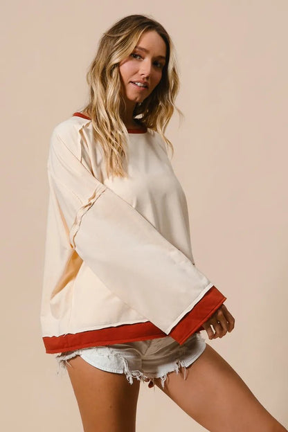 BiBi French Terry Top With Patch Detail Sweatshirt - Bitsy Gypsy Boutique