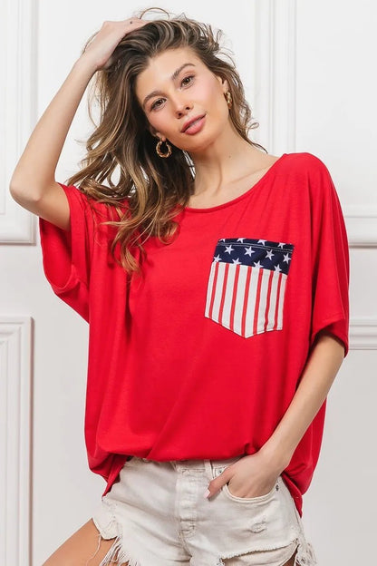 BiBi French Terry With Front Pocket Dolman Sleeves Top - Bitsy Gypsy Boutique