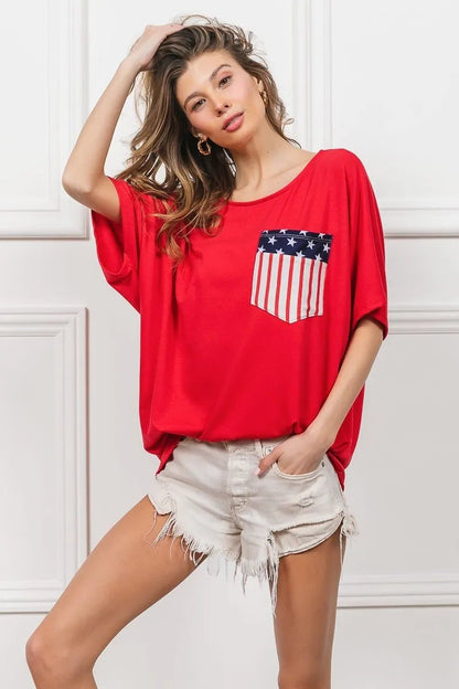 BiBi French Terry With Front Pocket Dolman Sleeves Top - Bitsy Gypsy Boutique