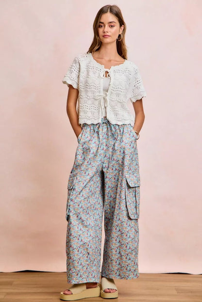 BiBi Front Bow Tie Detail Pointelle Knit Top - Bitsy Gypsy Boutique