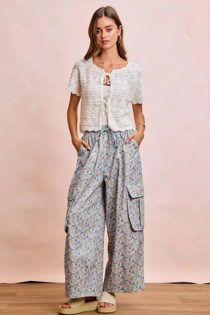 BiBi Front Bow Tie Detail Pointelle Knit Top - Bitsy Gypsy Boutique