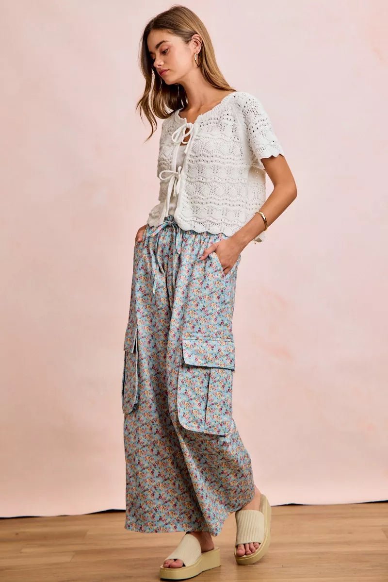 BiBi Front Bow Tie Detail Pointelle Knit Top - Bitsy Gypsy Boutique