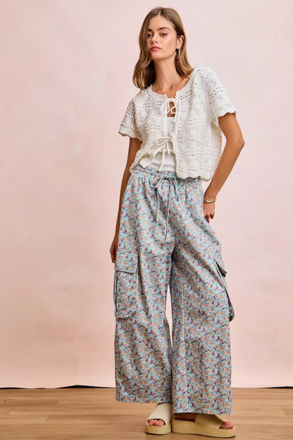 BiBi Front Bow Tie Detail Pointelle Knit Top - Bitsy Gypsy Boutique