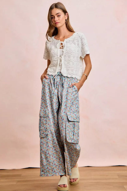 BiBi Front Bow Tie Detail Pointelle Knit Top - Bitsy Gypsy Boutique