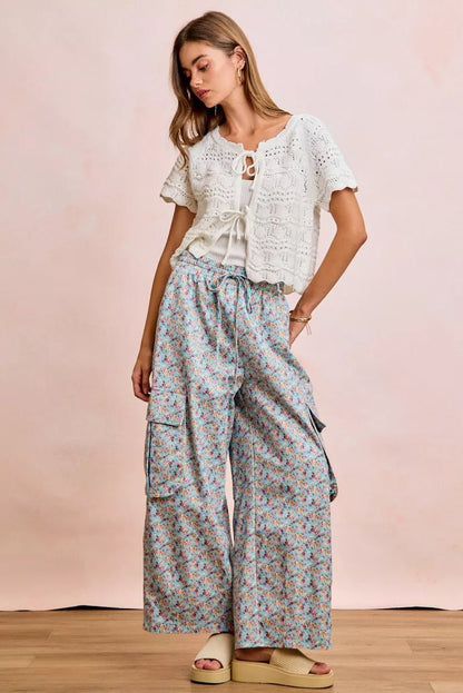 BiBi Front Bow Tie Detail Pointelle Knit Top - Bitsy Gypsy Boutique