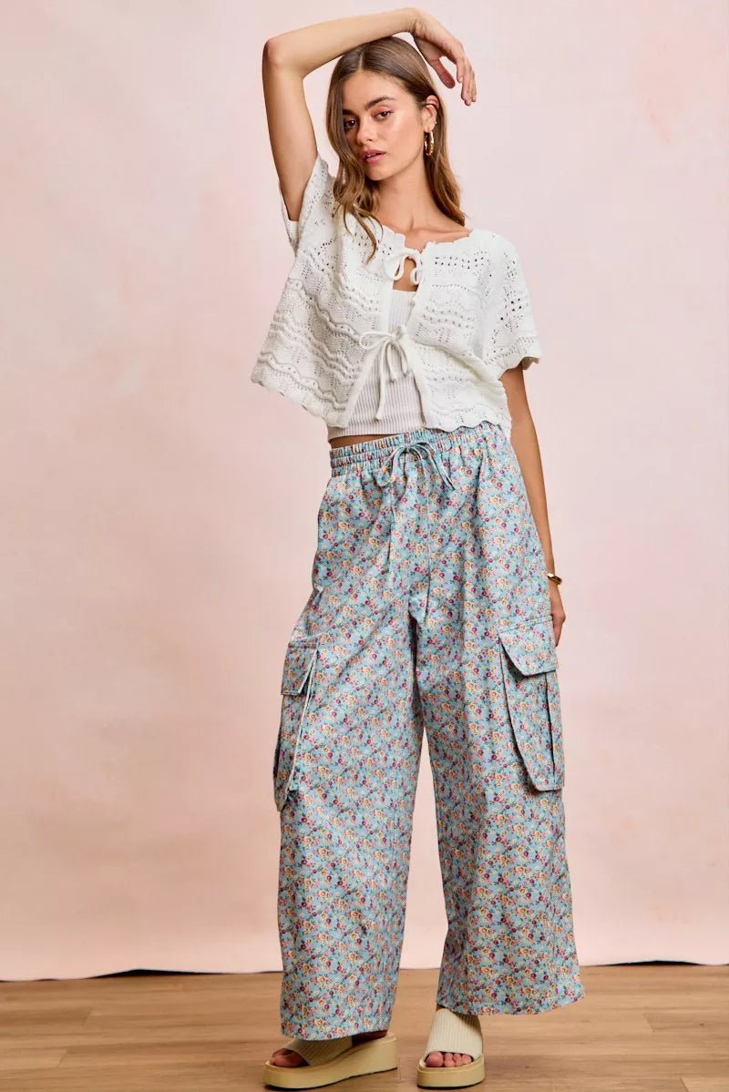 BiBi Front Bow Tie Detail Pointelle Knit Top - Bitsy Gypsy Boutique