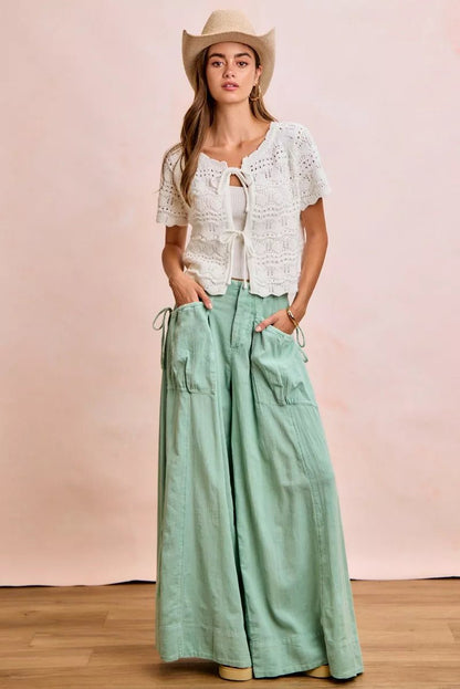 BiBi Front Bow Tie Detail Pointelle Knit Top - Bitsy Gypsy Boutique