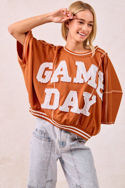 BiBi Gameday Patchwork Stitch Detail French Terry Top - Bitsy Gypsy Boutique