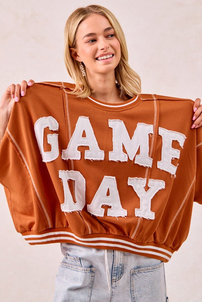 BiBi Gameday Patchwork Stitch Detail French Terry Top - Bitsy Gypsy Boutique