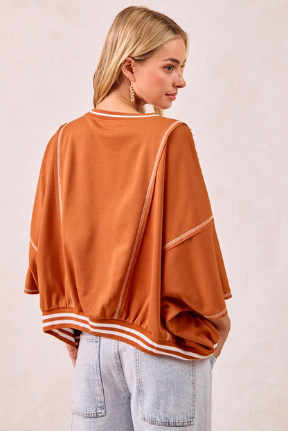 BiBi Gameday Patchwork Stitch Detail French Terry Top - Bitsy Gypsy Boutique