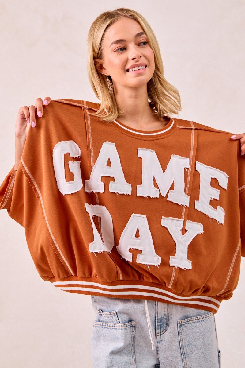 BiBi Gameday Patchwork Stitch Detail French Terry Top - Bitsy Gypsy Boutique