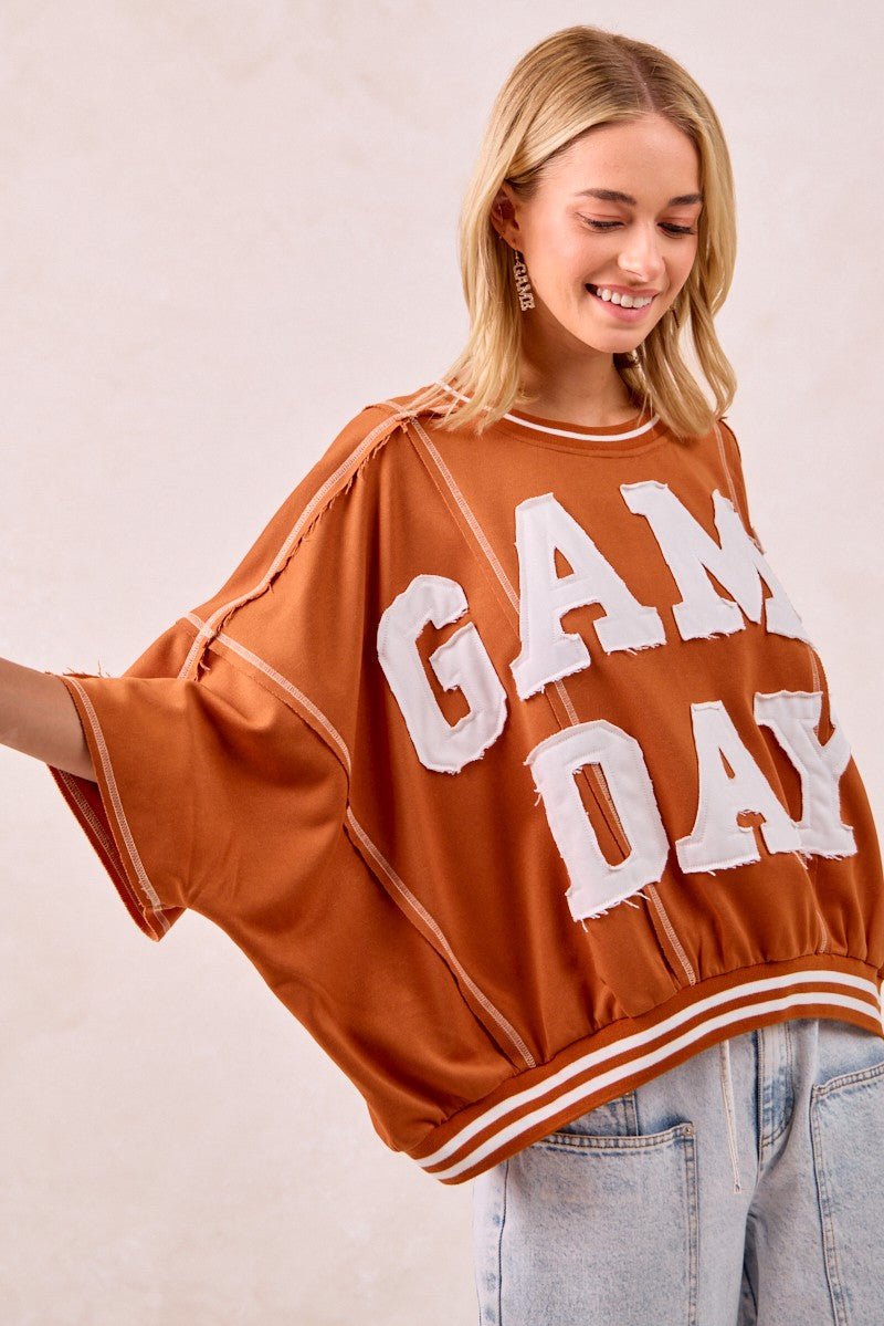 BiBi Gameday Patchwork Stitch Detail French Terry Top - Bitsy Gypsy Boutique