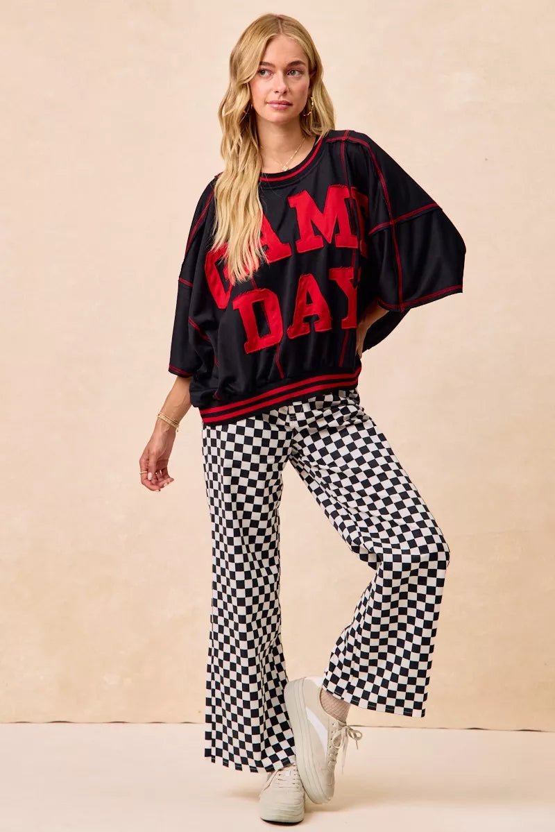 BiBi Gameday Theme Checkered Printed Pants - Bitsy Gypsy Boutique