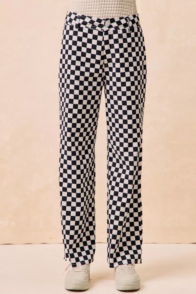 BiBi Gameday Theme Checkered Printed Pants - Bitsy Gypsy Boutique