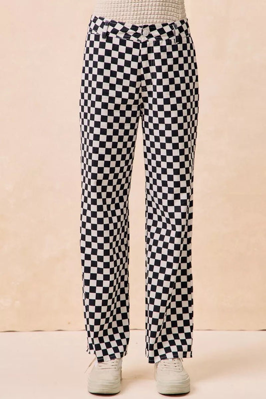 BiBi Gameday Theme Checkered Printed Pants - Bitsy Gypsy Boutique