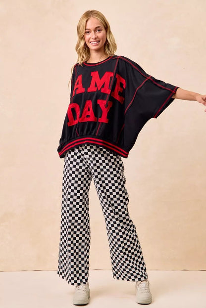 BiBi Gameday Theme Checkered Printed Pants - Bitsy Gypsy Boutique