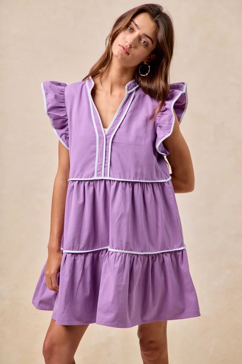 BiBi Gameday Theme Contrast Binding Ruffled Dress - Bitsy Gypsy Boutique